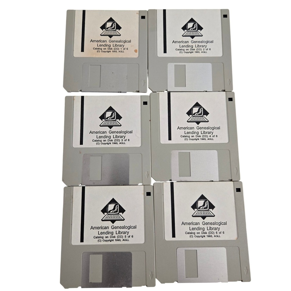 American Genealogical Lending Library Catalog Floppy Disk Set 6 Disks 1993 VTG